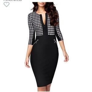 Womens pencil skirt houndstooth print dress